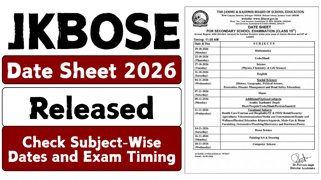 JKBOSE 10th Date Sheet 2026 PDF Download